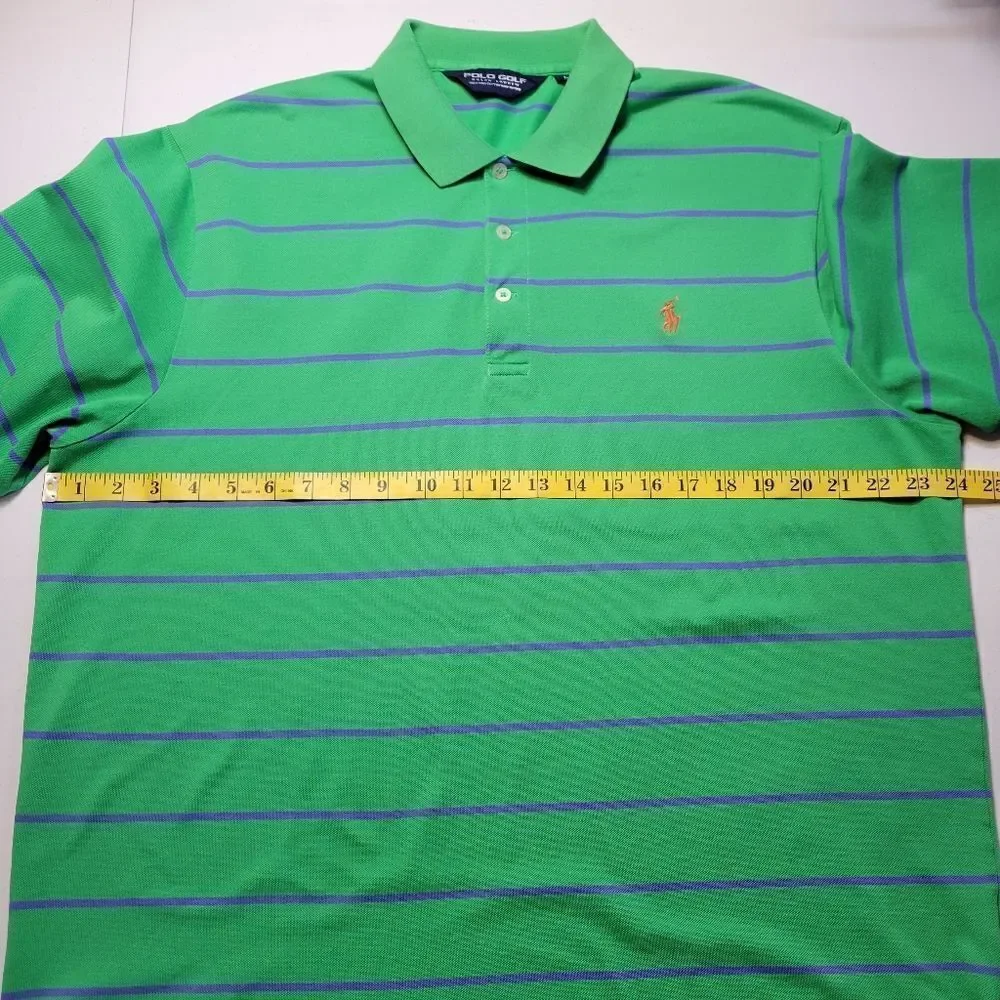 Polo Ralph Lauren Golf Green Blue Stripes Polo Shirt Short Sleeves Men's Large